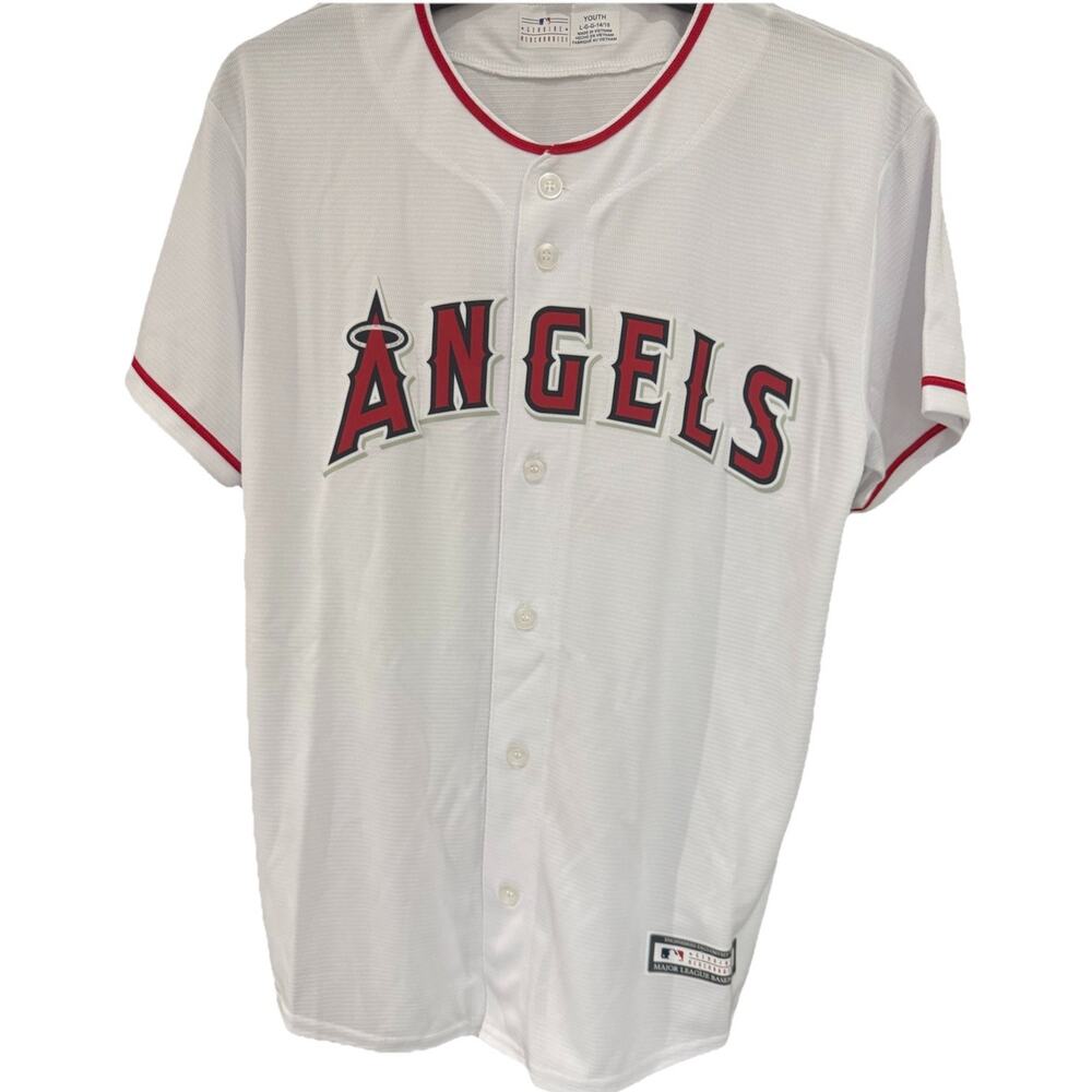 Youth L Mike Trout #27 Angels White Jersey MLB Genuine Merch 14/16 New W/Tags